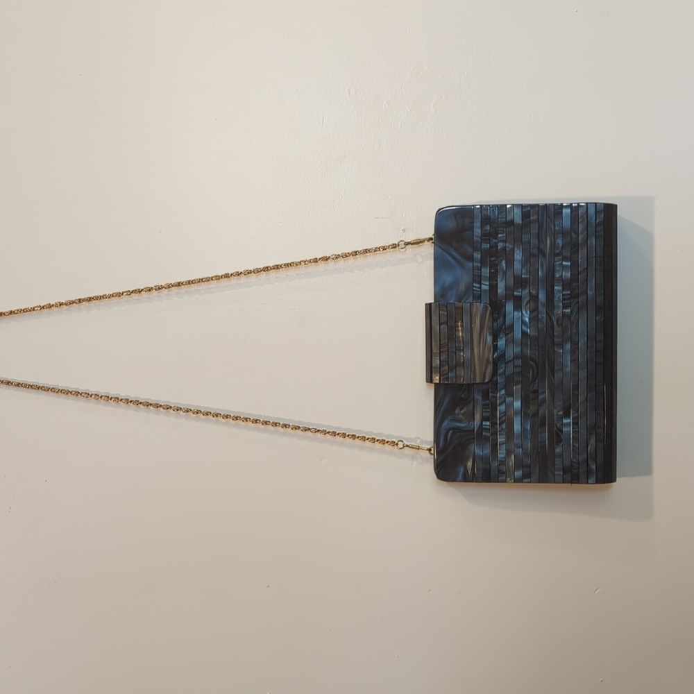 Vintage Lucite Clutch with Gold Chain Shoulder Strap